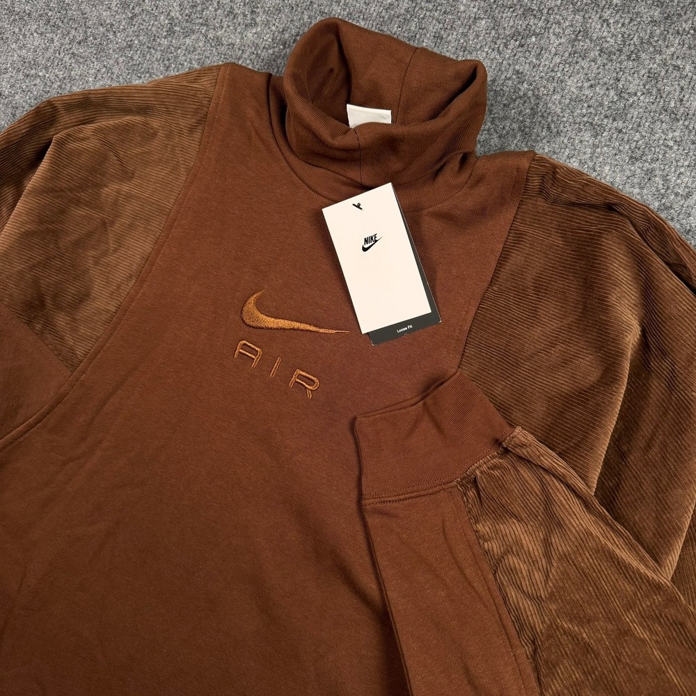Nike Air Mock Neck Sweatshirt Womens Medium Brown Corduroy Panel DQ6924-259